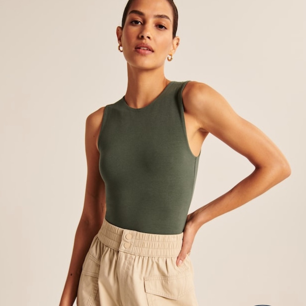 NWT. Abercrombie & Fitch Olive Green Cotton Seamless Fabric Tank Bodysuit.